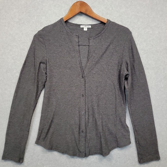 James Perse Tops - Standard James Perse Gray Cotton Wool Blend Knit Button Up V-neck Shirt Sz‎ 1